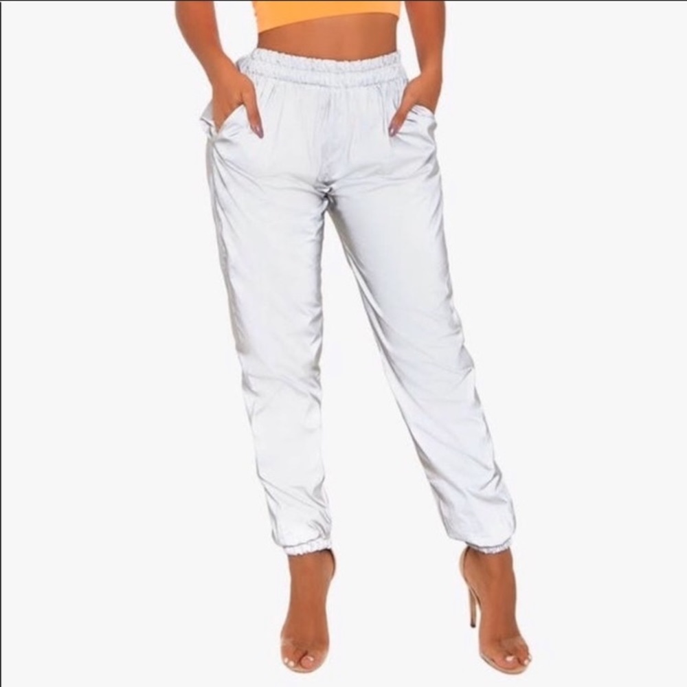Honey Bum Size‎ Large Silver Grey Reflective Pull On Wind Pants